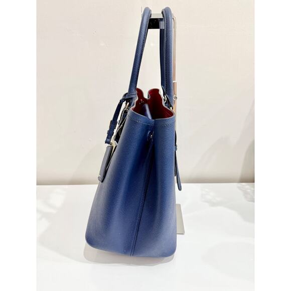 Prada  Saffiano Leather Double Handle Tote Handbag Inchiostro/Red - Picture 4 of 15